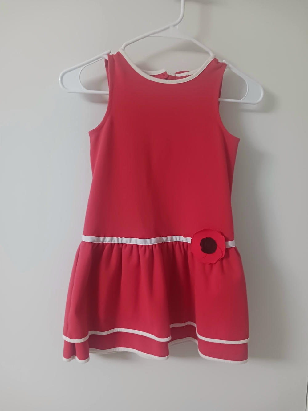 Janie and Jack Red Sleeveless Dress with White Trim and Flower